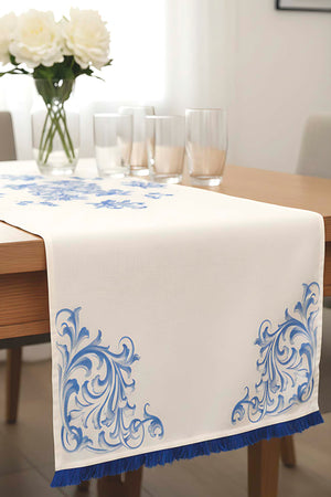 Elysian Blue Keten Runner 45x140 cm