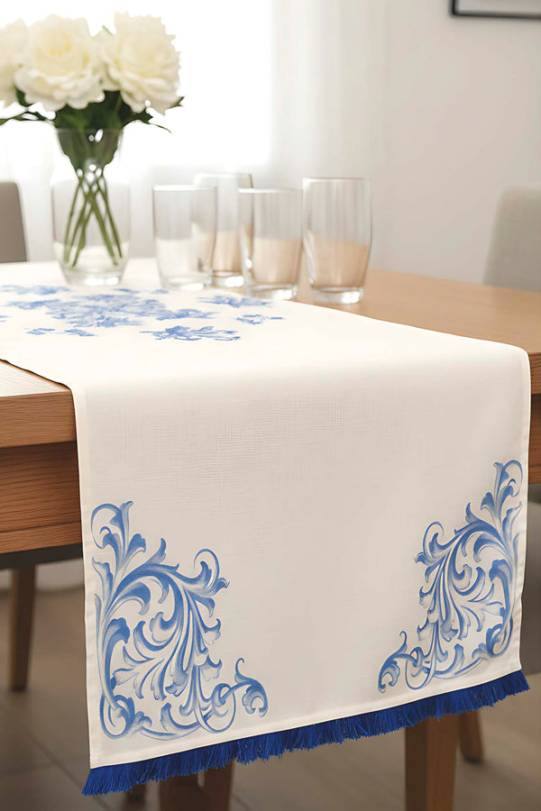 Elysian Blue Keten Runner 45x140 cm