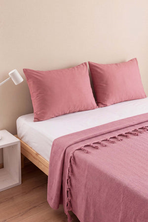Pembe Natural Çift Kişilik Baskılı Pike & Yatak Örtüsü 200x230 cm