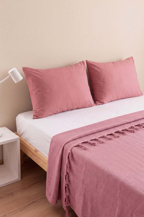 Pembe Natural Çift Kişilik Baskılı Pike & Yatak Örtüsü 200x230 cm