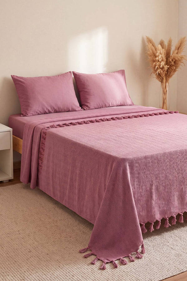 Pembe Natural Çift Kişilik Baskılı Pike & Yatak Örtüsü 200x230 cm