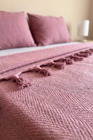 Pembe Natural Çift Kişilik Baskılı Pike & Yatak Örtüsü 200x230 cm
