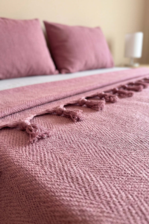 Pembe Natural Çift Kişilik Baskılı Pike & Yatak Örtüsü 200x230 cm