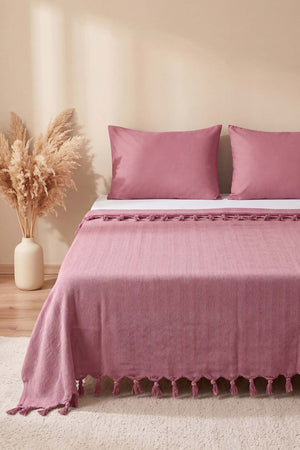 Pembe Natural Çift Kişilik Baskılı Pike & Yatak Örtüsü 200x230 cm