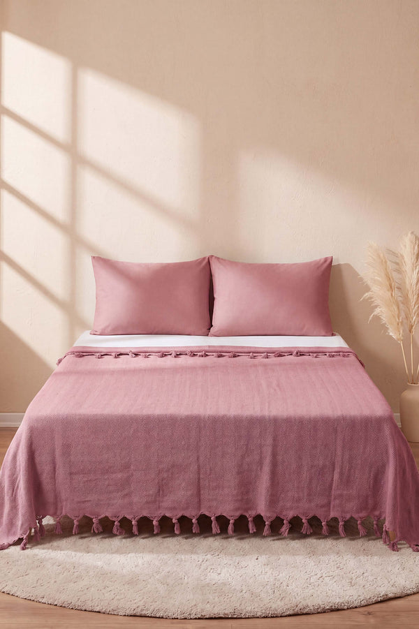 Pembe Natural Çift Kişilik Baskılı Pike & Yatak Örtüsü 200x230 cm