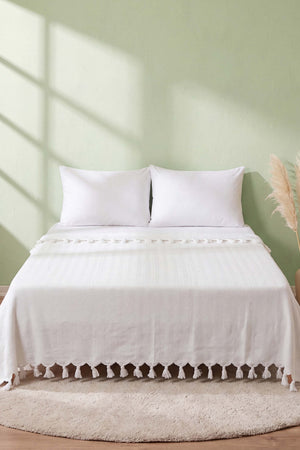 Ekru Natural Çift Kişilik Baskılı Pike & Yatak Örtüsü 200x230 cm