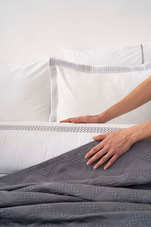 Noemi Gri Çift Kişilik %100 Pamuklu Nevresimli Yatak Örtüsü - 7 Parça Çeyiz Seti