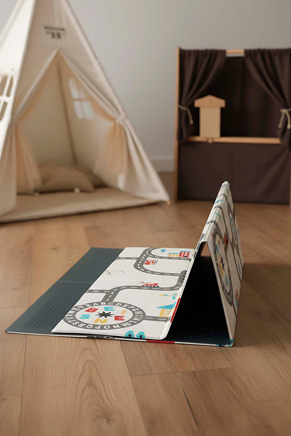 Araba Yarışı Katlanabilir Çocuk Oyun Matı - Oyun Halısı 200x130 cm