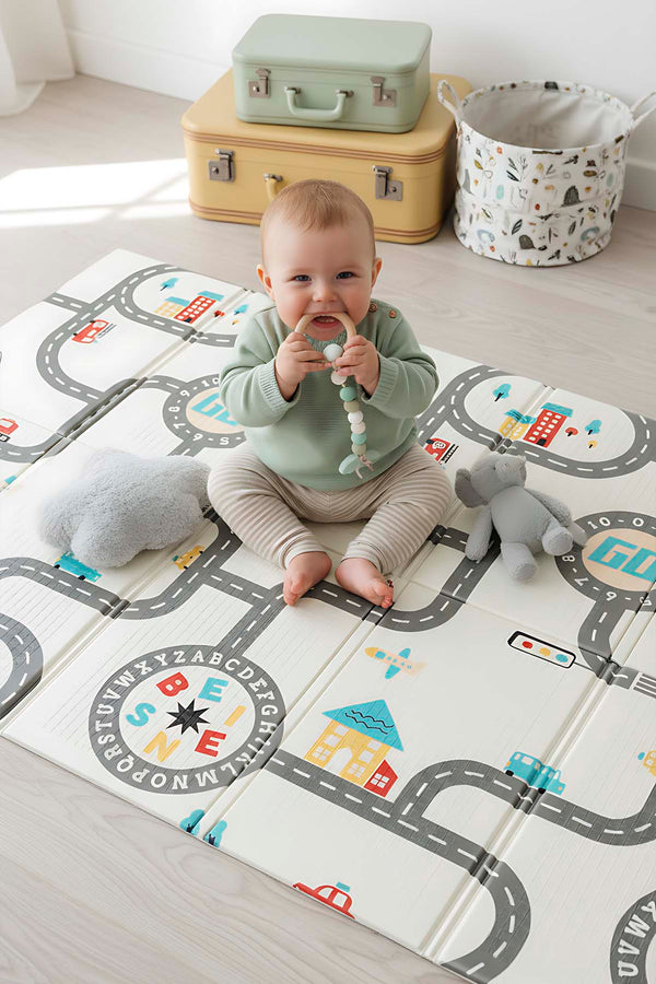 Araba Yarışı Katlanabilir Çocuk Oyun Matı - Oyun Halısı 200x130 cm