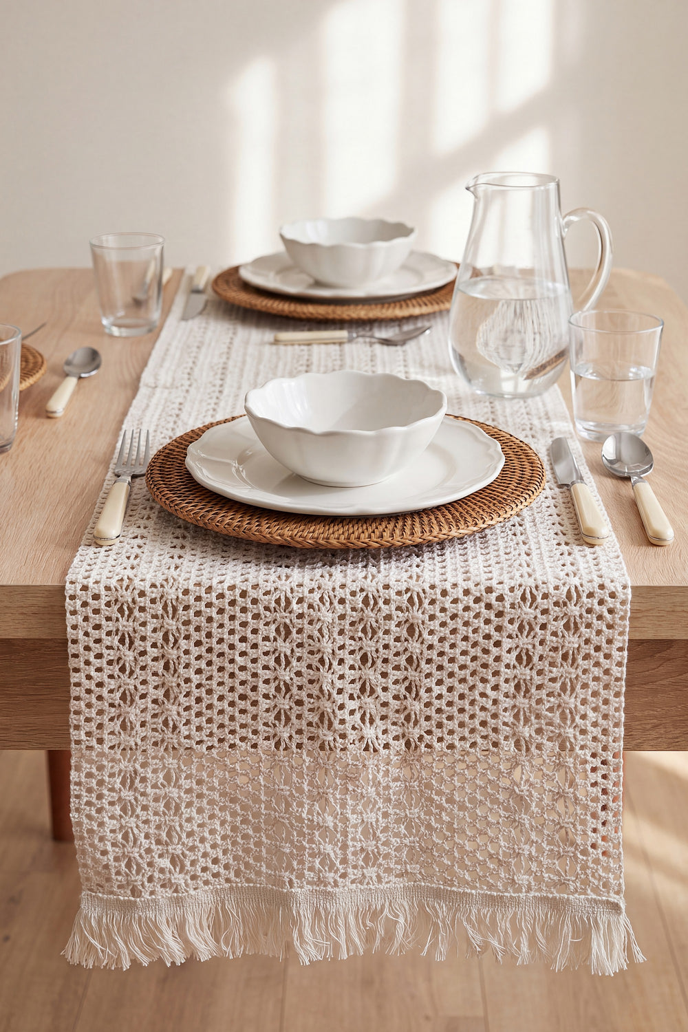 Krem Popillon Pamuklu Püsküllü Runner 35x145 cm