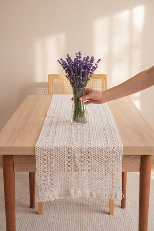 Krem Popillon Pamuklu Püsküllü Runner 35x145 cm