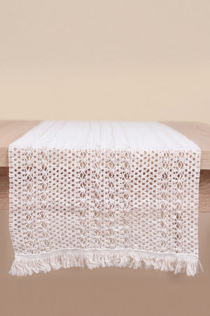 Krem Popillon Pamuklu Püsküllü Runner 35x145 cm