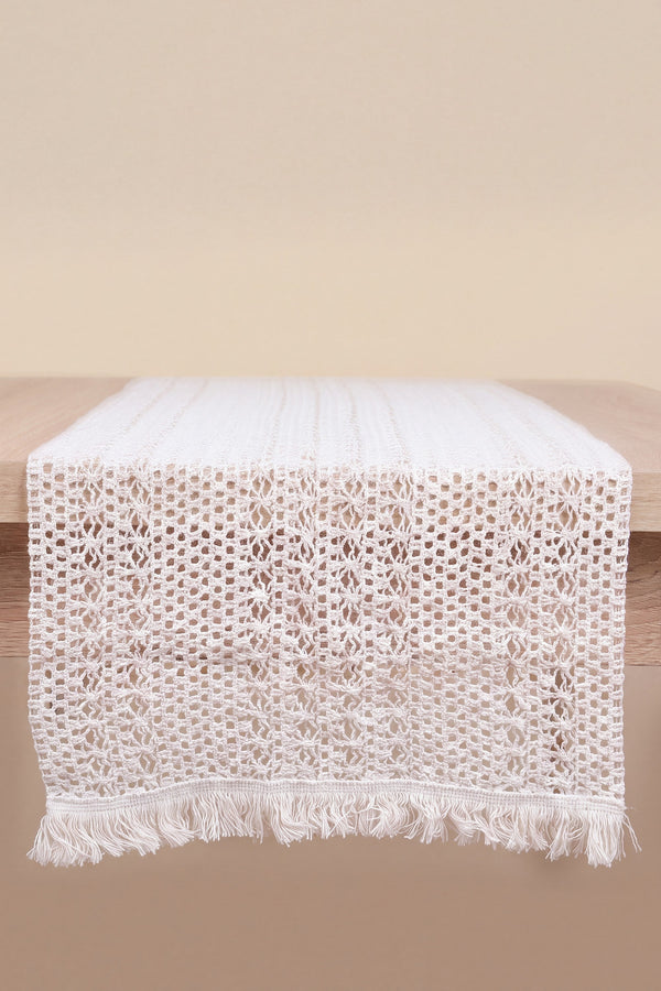 Krem Popillon Pamuklu Püsküllü Runner 35x145 cm