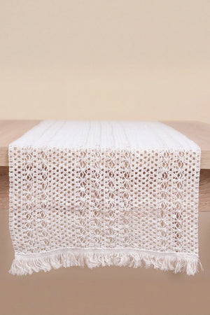 Krem Popillon Pamuklu Püsküllü Runner 35x145 cm