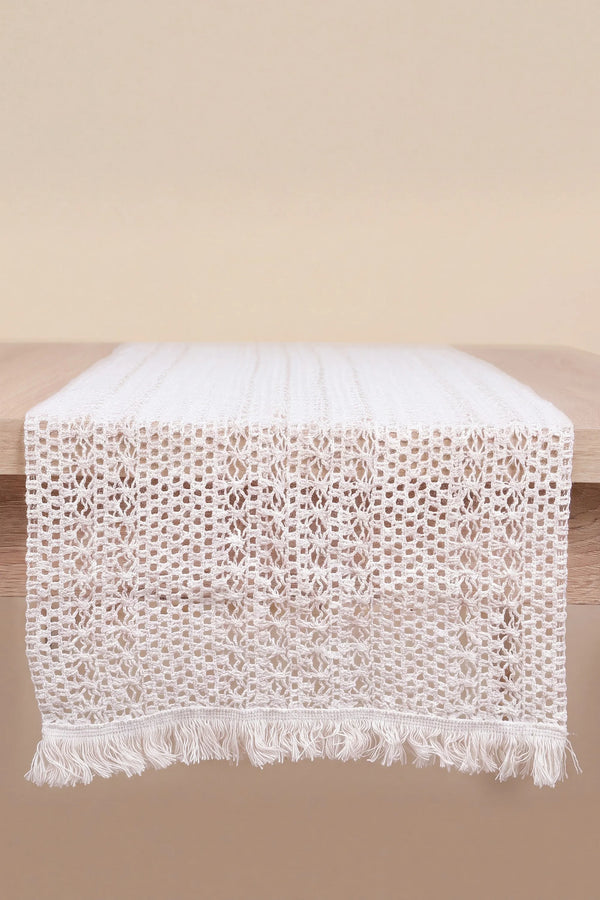 Krem Popillon Pamuklu Püsküllü Runner 35x145 cm
