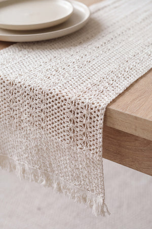 Krem Popillon Pamuklu Püsküllü Runner 35x145 cm