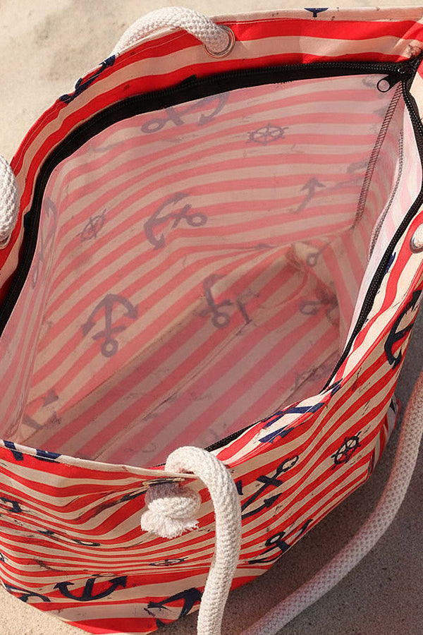 Çizgili Marine Desenli Plaj Çantası