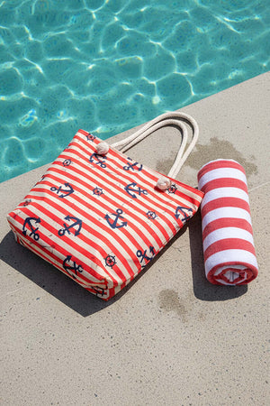 Çizgili Marine Desenli Plaj Çantası