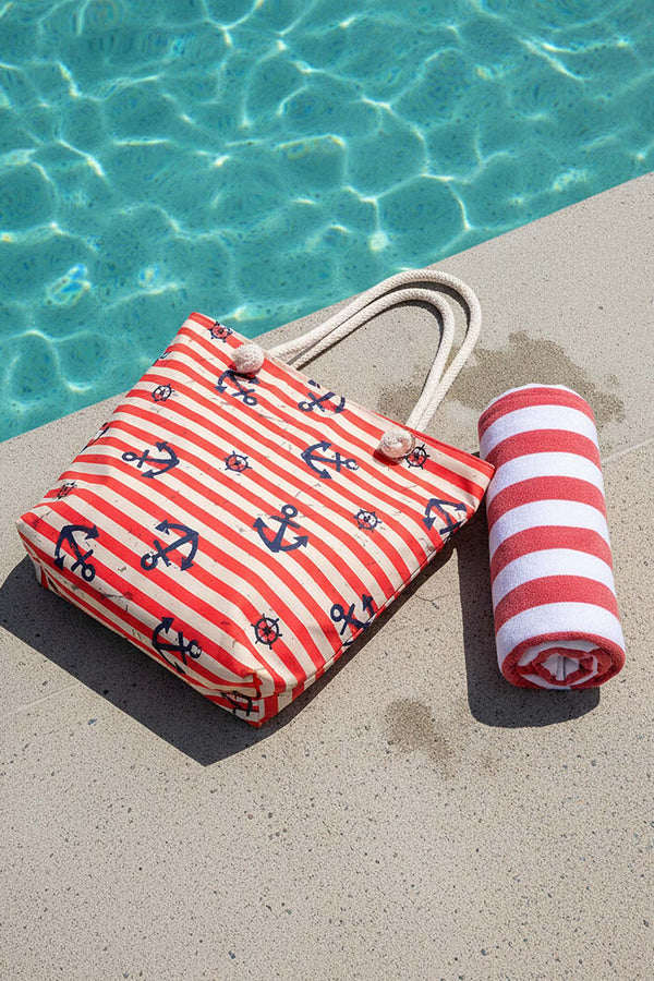 Çizgili Marine Desenli Plaj Çantası