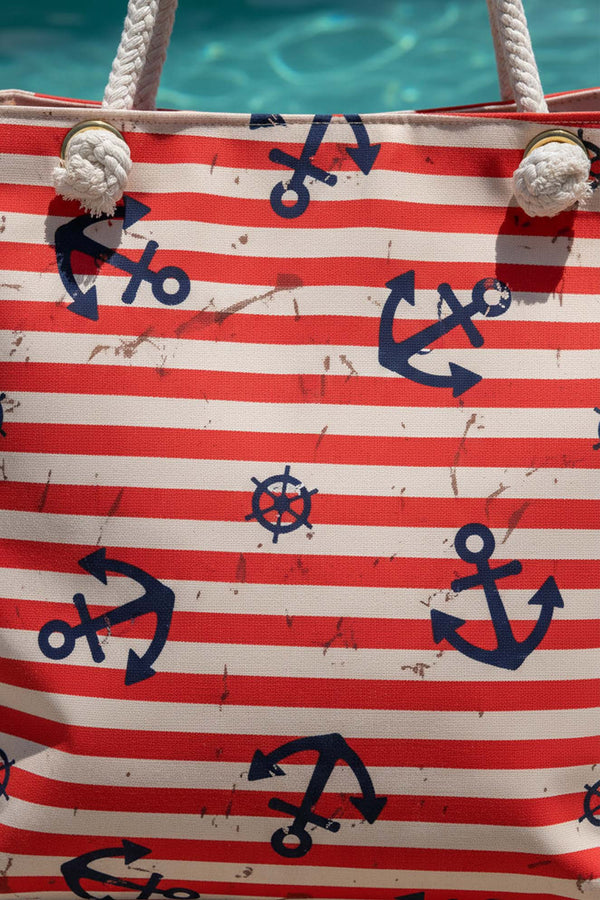 Çizgili Marine Desenli Plaj Çantası