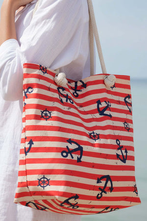 Çizgili Marine Desenli Plaj Çantası