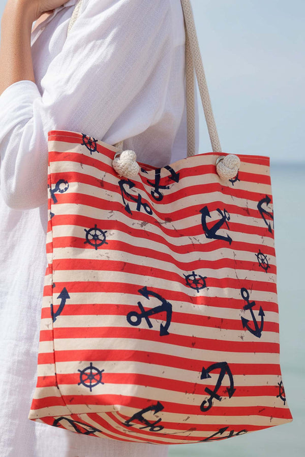Çizgili Marine Desenli Plaj Çantası