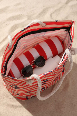 Çizgili Marine Desenli Plaj Çantası