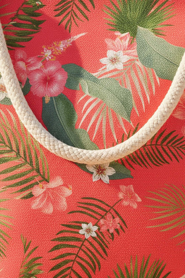 Çiçek Desenli Mercan Plaj Çantası