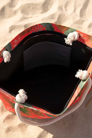 Çiçek Desenli Mercan Plaj Çantası