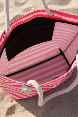 Pembe & Beyaz Çizgili Plaj Çantası