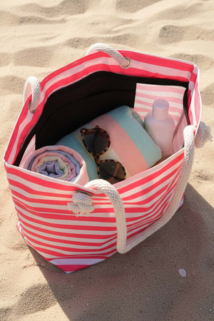 Pembe & Beyaz Çizgili Plaj Çantası