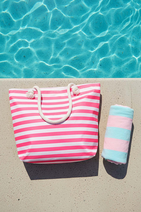 Pembe & Beyaz Çizgili Plaj Çantası