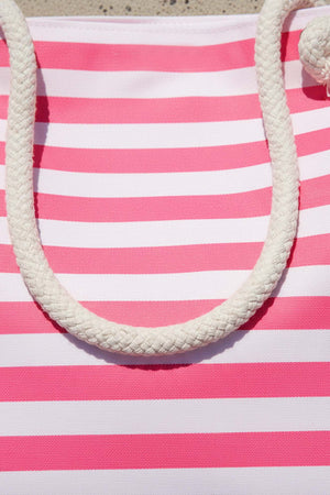 Pembe & Beyaz Çizgili Plaj Çantası