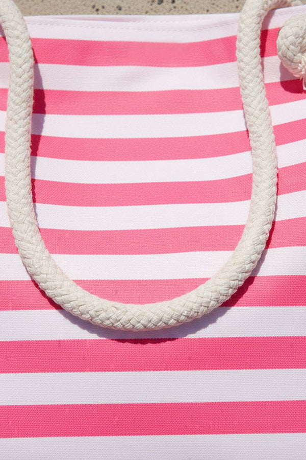 Pembe & Beyaz Çizgili Plaj Çantası