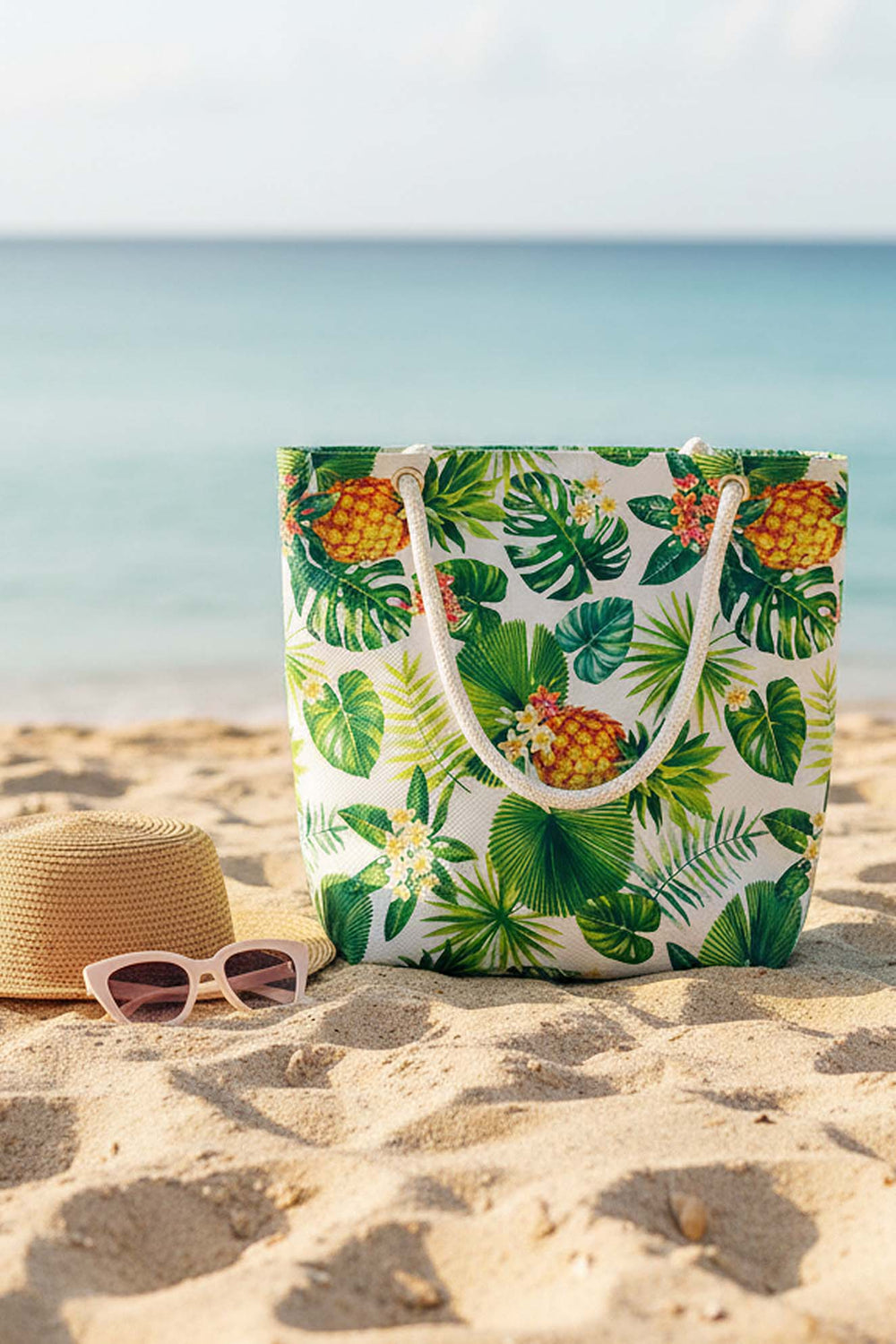 Ananas Yaprak Desenli Plaj Çantası