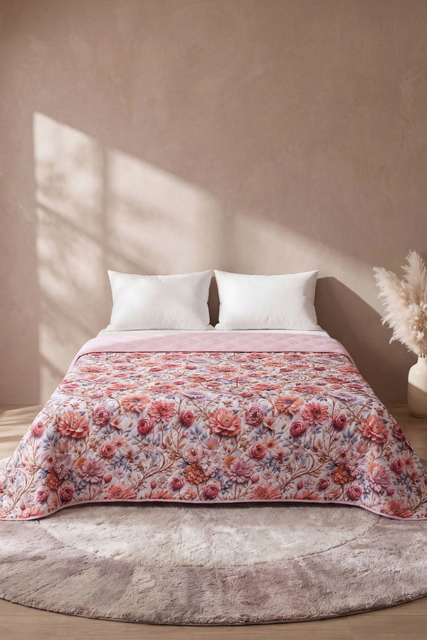 Renkli Bahçe 5D Çok Amaçlı Tek Kişilik Baskılı Pike & Yatak Örtüsü 160x220 cm