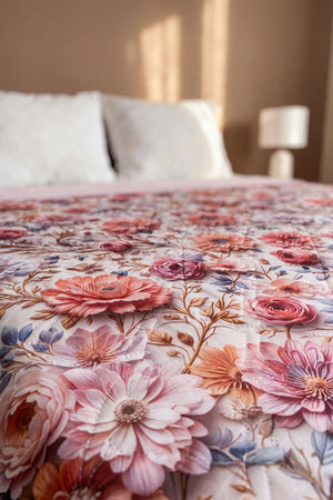 Renkli Bahçe 5D Çok Amaçlı Çift Kişilik Baskılı Pike & Yatak Örtüsü 200x220 cm