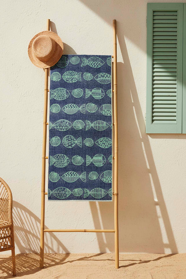 Lacivert & Turkuaz Aztec %100 Pamuklu Plaj Havlusu 70x140 cm