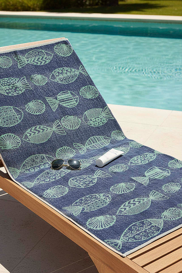 Lacivert & Turkuaz Aztec %100 Pamuklu Plaj Havlusu 70x140 cm