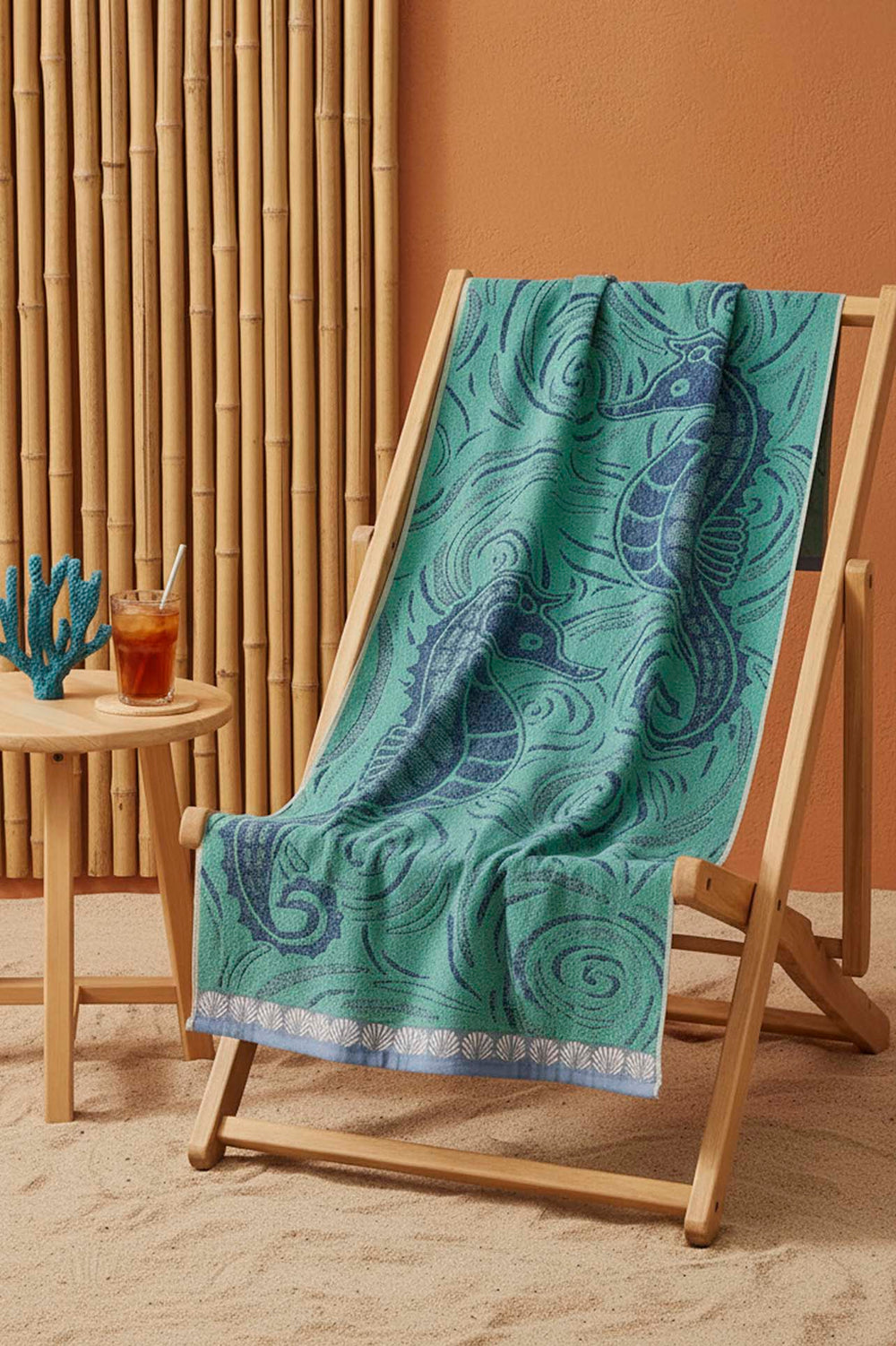Turkuaz Yeşili Poseidon %100 Pamuklu Plaj Havlusu 70x140 cm