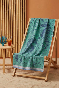 Turkuaz Yeşili Poseidon %100 Pamuklu Plaj Havlusu 70x140 cm