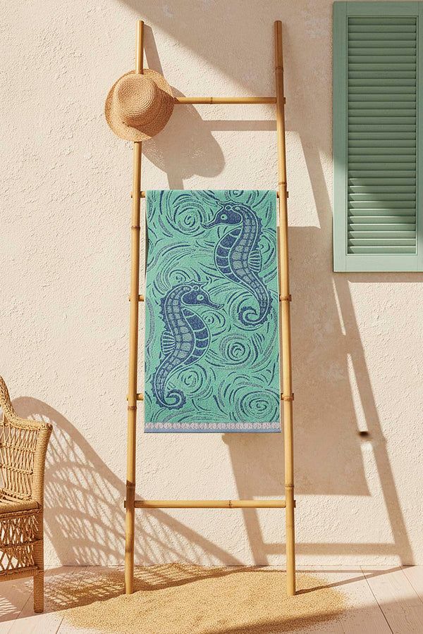 Turkuaz Yeşili Poseidon %100 Pamuklu Plaj Havlusu 70x140 cm