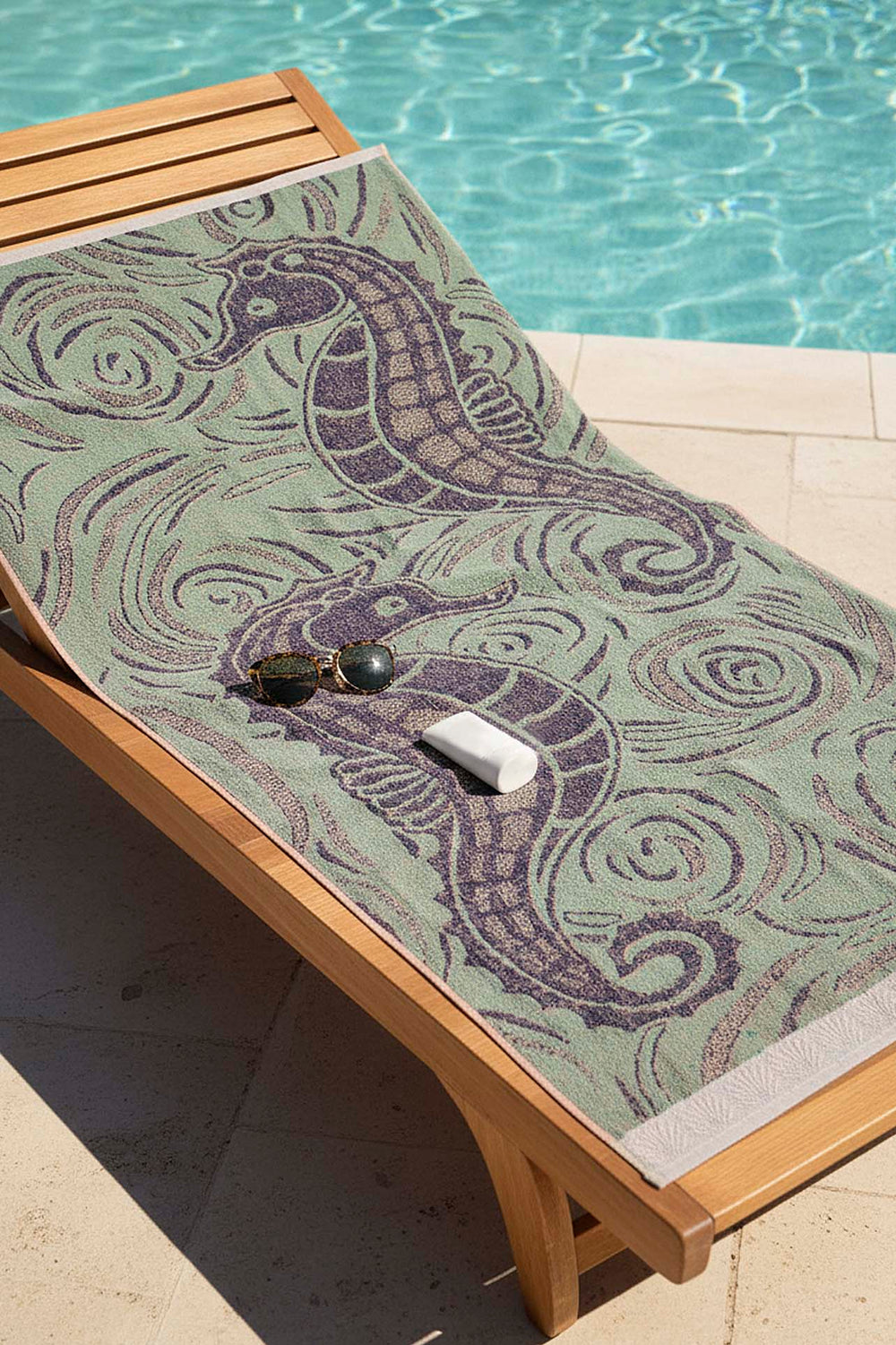 Turkuaz & Mavi Şeritli Poseidon %100 Pamuklu Plaj Havlusu 70x140 cm