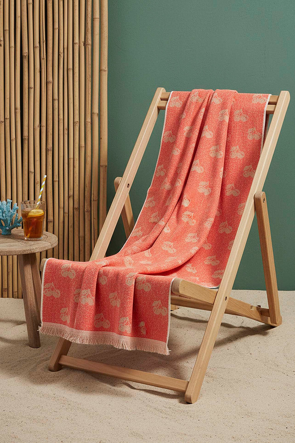 Mercan & Turuncu Cherry %100 Pamuklu Plaj Havlusu 70x140 cm