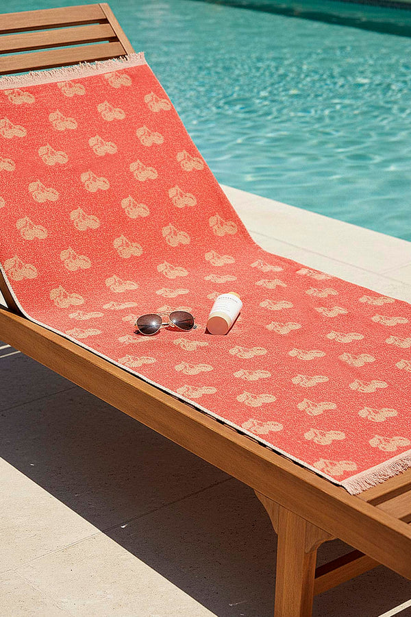 Mercan & Turuncu Cherry %100 Pamuklu Plaj Havlusu 70x140 cm