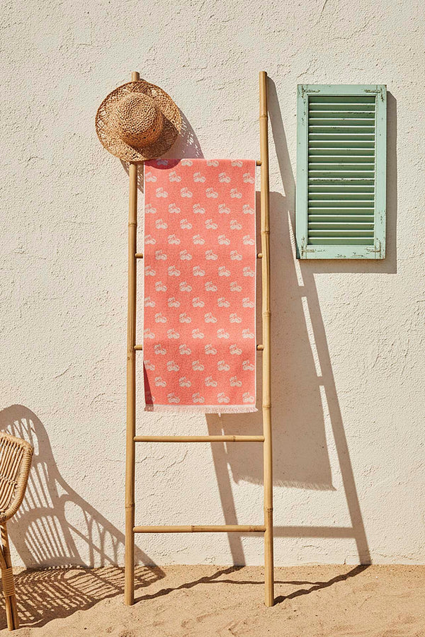 Mercan & Bej Cherry %100 Pamuklu Plaj Havlusu 70x140 cm