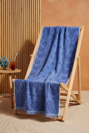 Mavi Retro %100 Pamuklu Plaj Havlusu 70x140 cm