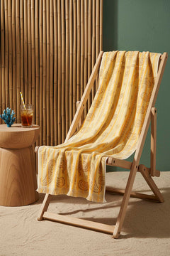 Sarı Retro %100 Pamuklu Plaj Havlusu 70x140 cm