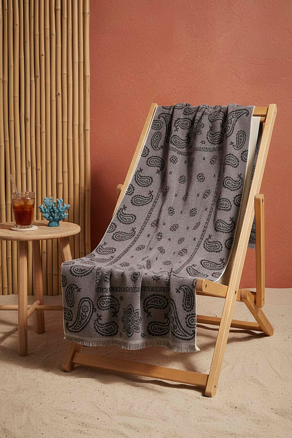 Antrasit Retro %100 Pamuklu Plaj Havlusu 70x140 cm