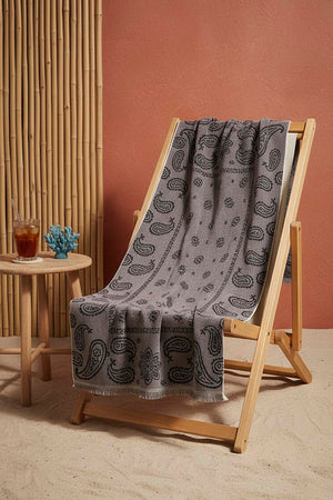 Antrasit Retro %100 Pamuklu Plaj Havlusu 70x140 cm